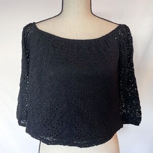 Hollister Peasant Crop Top | Black Eyelet, Crop, Off Shoulder, Size XS